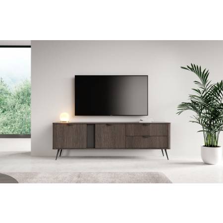 Szafka pod telewizor 195 cm ryflowana listwa VIRGO dąb dunin + czarny